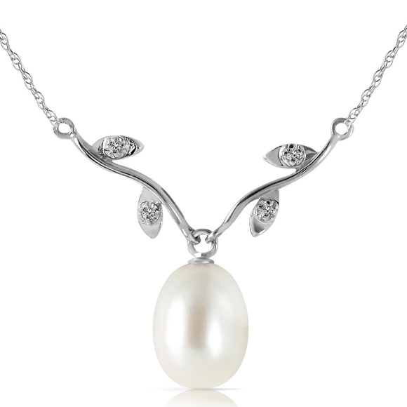 SOLID GOLD NECKLACE W/ NATURAL DIAMONDS & PEARL